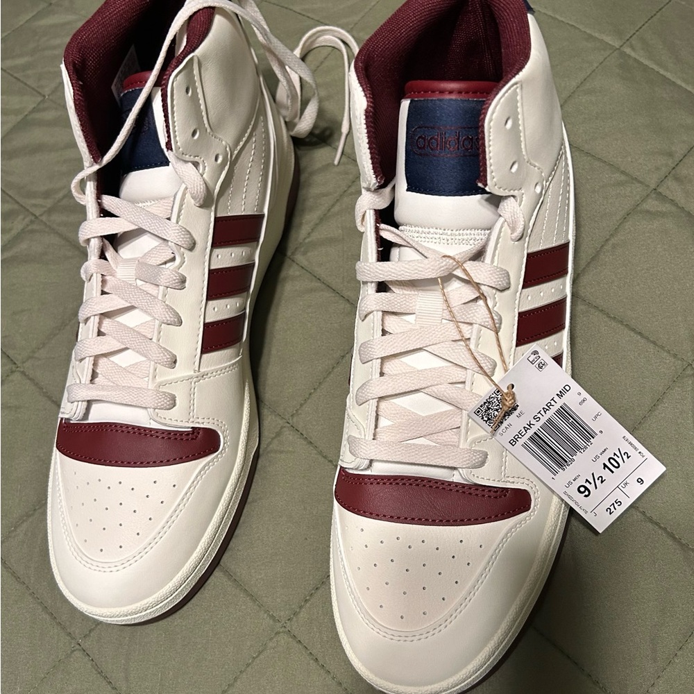 Adidas Men's White and Burgundy High-Top Sneakers
